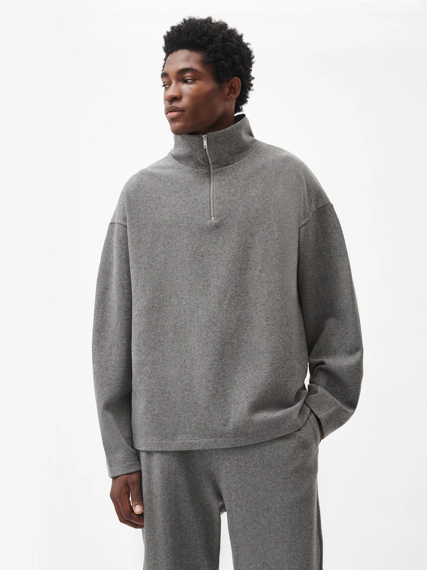 Men's Recycled Wool Jersey Half-Zip Sweater—volcanic grey