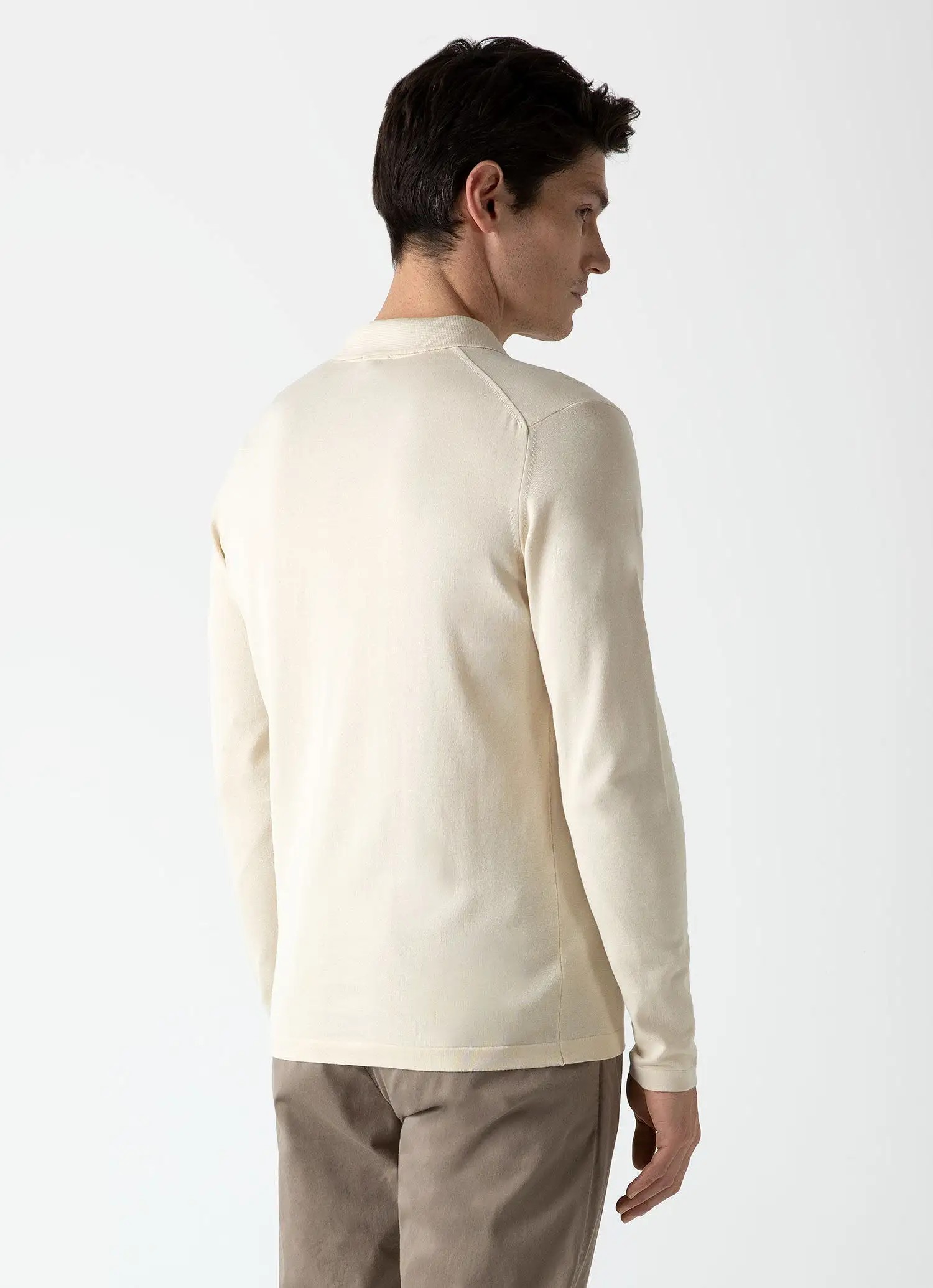 Men's Sea Island Cotton Long Sleeve Polo Shirt in Undyed