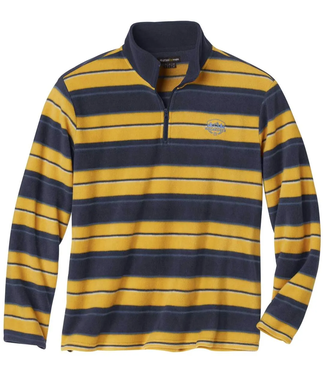 Men's Striped Microfleece Jumper - Navy Yellow Ecru 