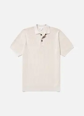 Men's Textured Knit Polo Shirt in Ecru