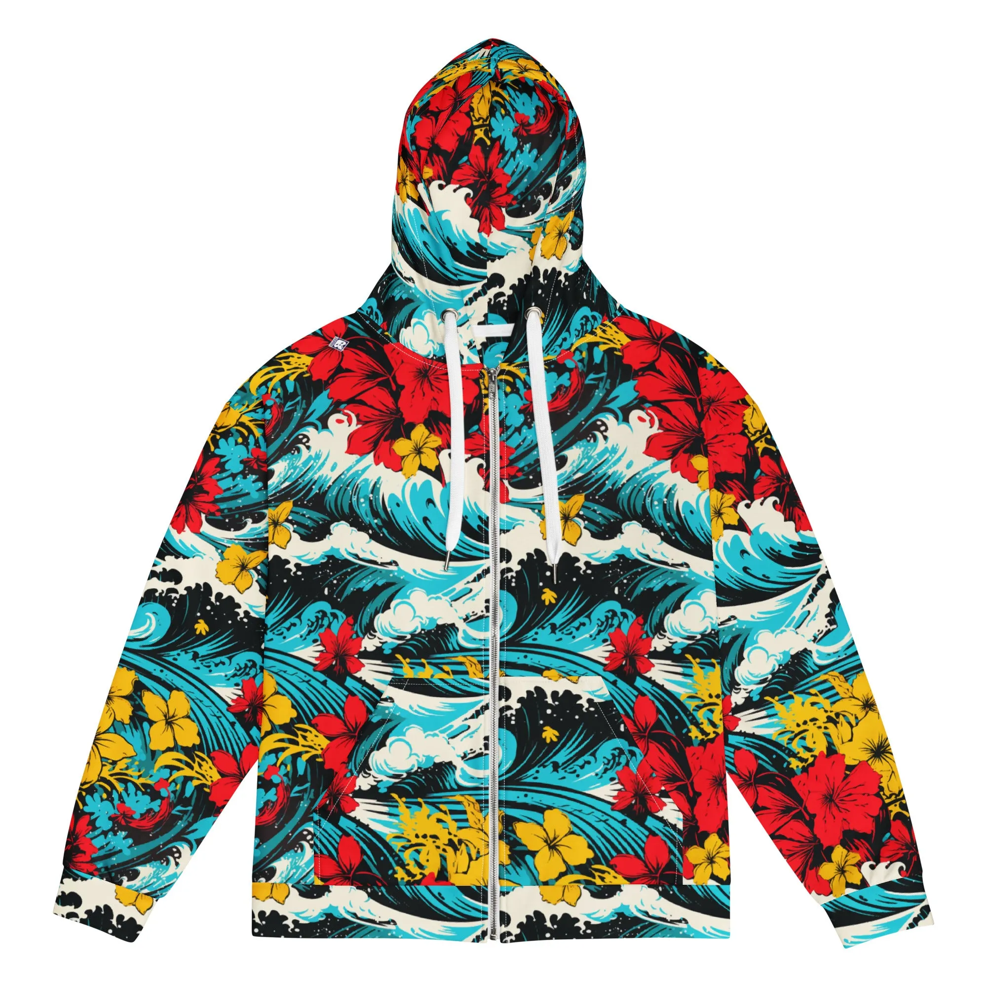 Mens Zip Hoodie - Waves and Flowers 001