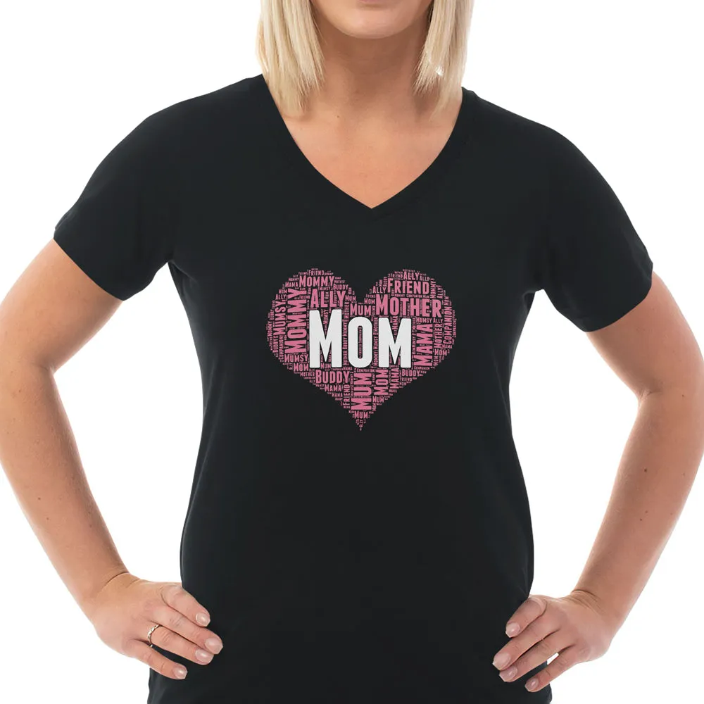 Mom Heart Ladies Cotton V-Neck T-Shirt