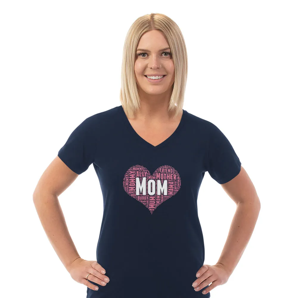 Mom Heart Ladies Cotton V-Neck T-Shirt