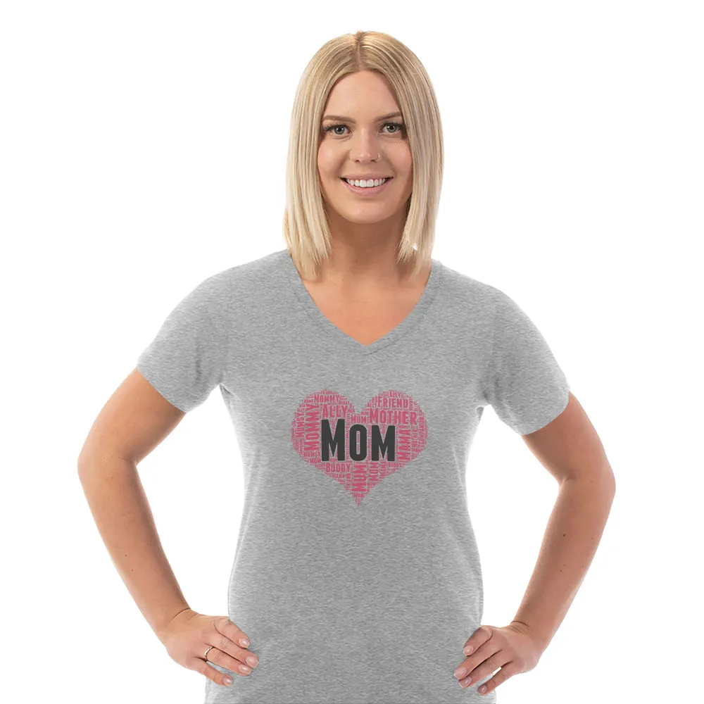 Mom Heart Ladies Cotton V-Neck T-Shirt