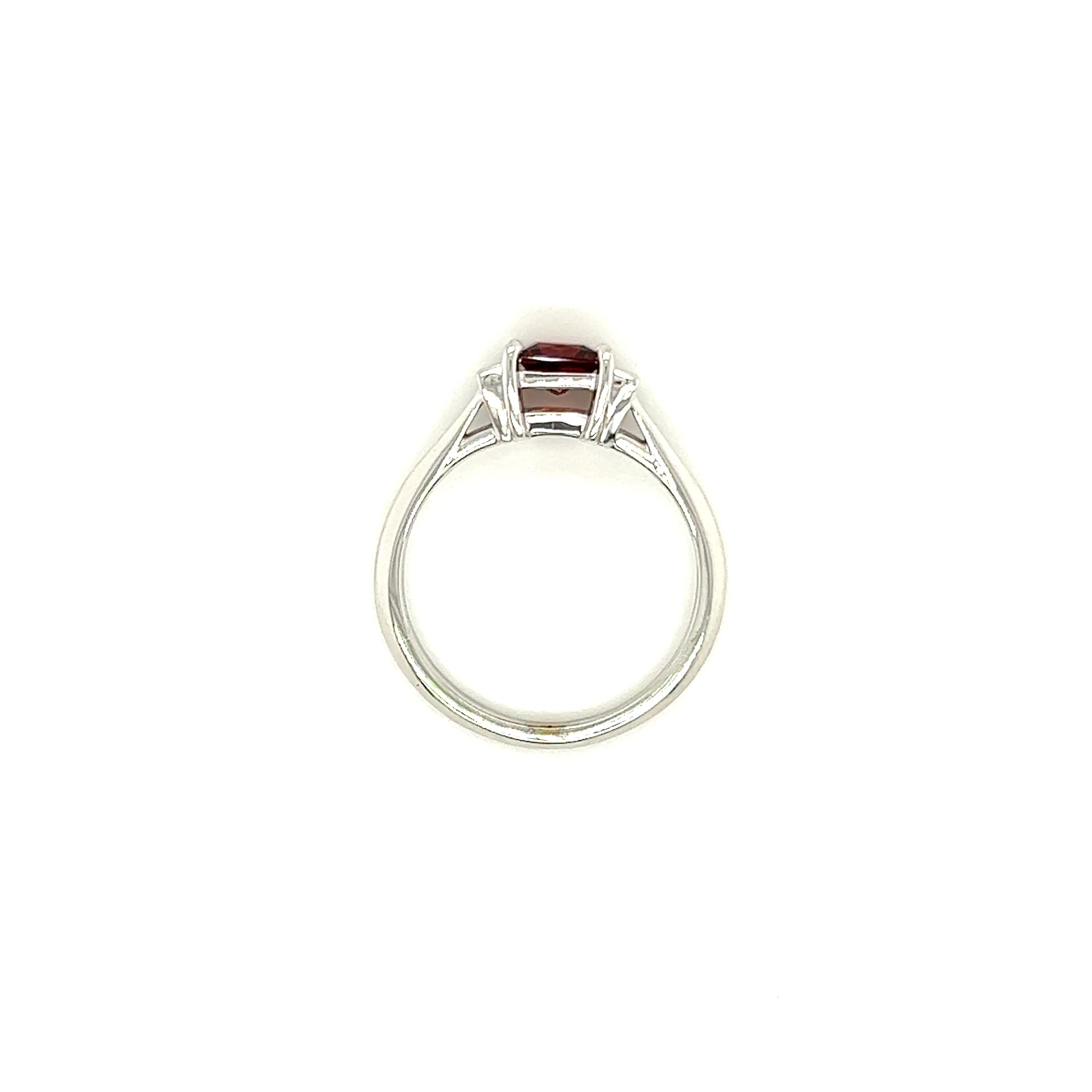 Mozambique Garnet Ring with Two Side Diamonds in 14K White Gold