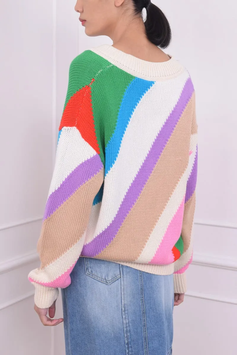 Multicolor V-Neck Sweater