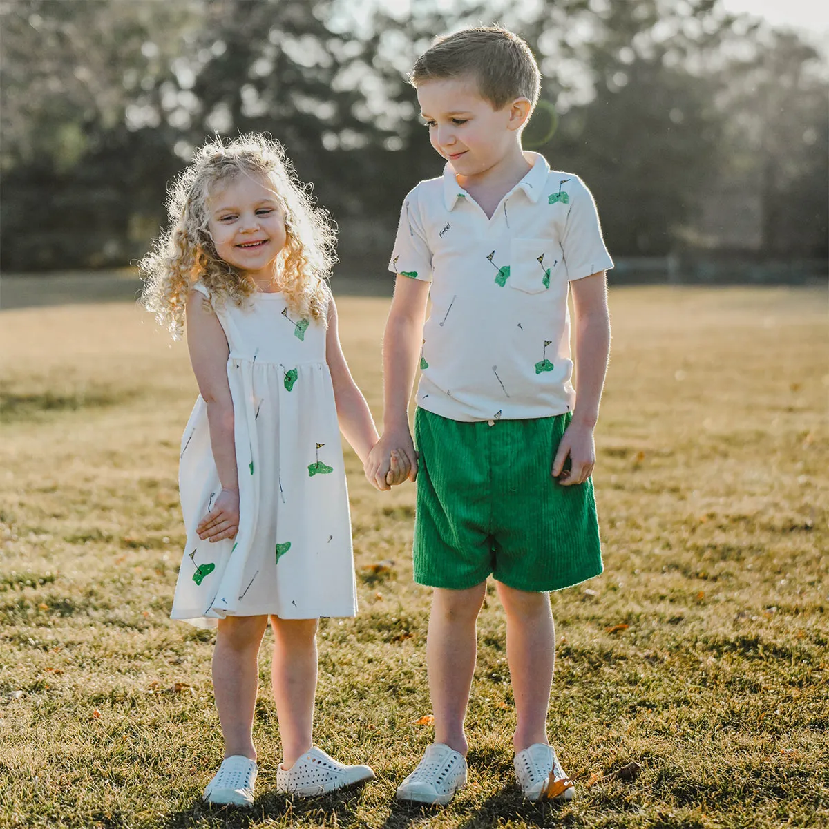 oh baby! Cotton Terry Boys Track Shorts - Grass Stripe