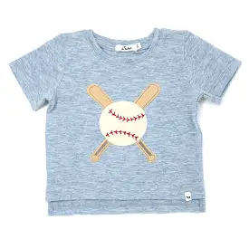 oh baby! Raw Edge Short Sleeve Cotton Slub Tee - Baseball - Fog Heather