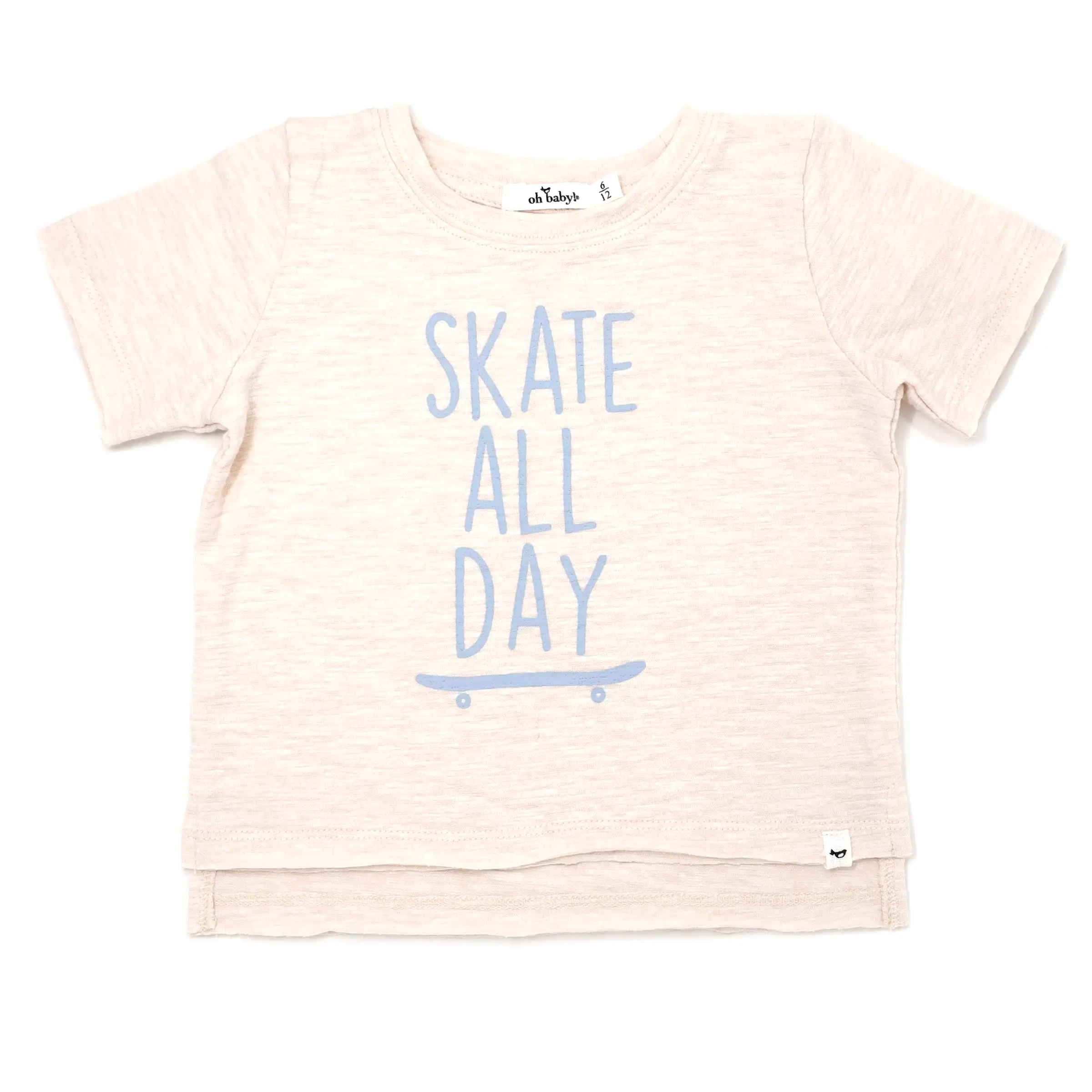 oh baby! Raw Edge Short Sleeve Cotton Slub Tee - Skate All Day - Sand Heather