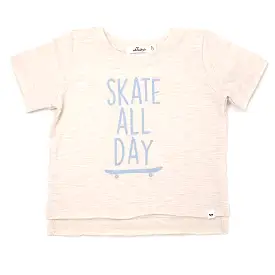 oh baby! Raw Edge Short Sleeve Cotton Slub Tee - Skate All Day - Sand Heather