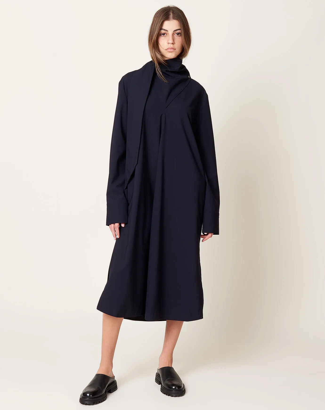 Ohrid Scarf Neck Dress in Darkest Navy