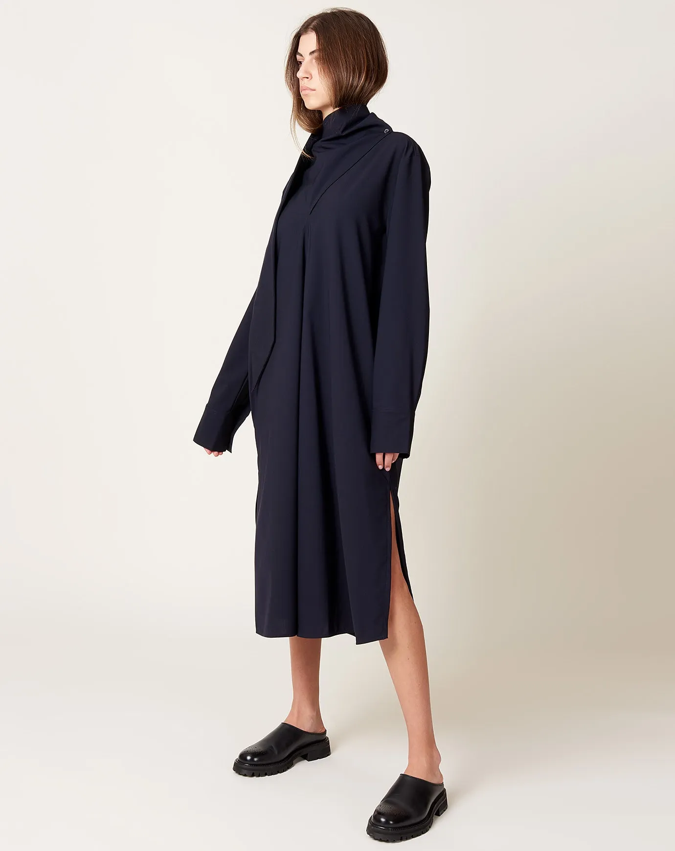 Ohrid Scarf Neck Dress in Darkest Navy