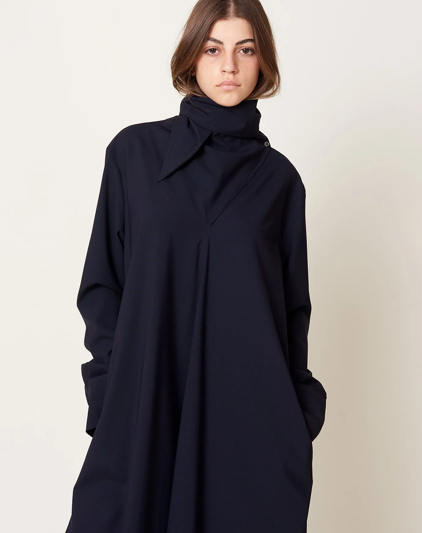 Ohrid Scarf Neck Dress in Darkest Navy