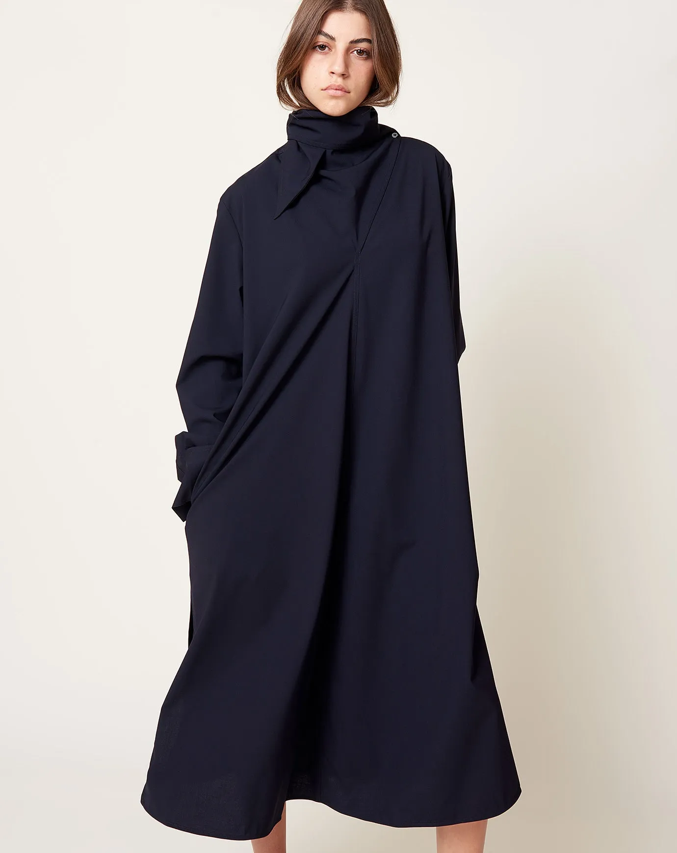 Ohrid Scarf Neck Dress in Darkest Navy