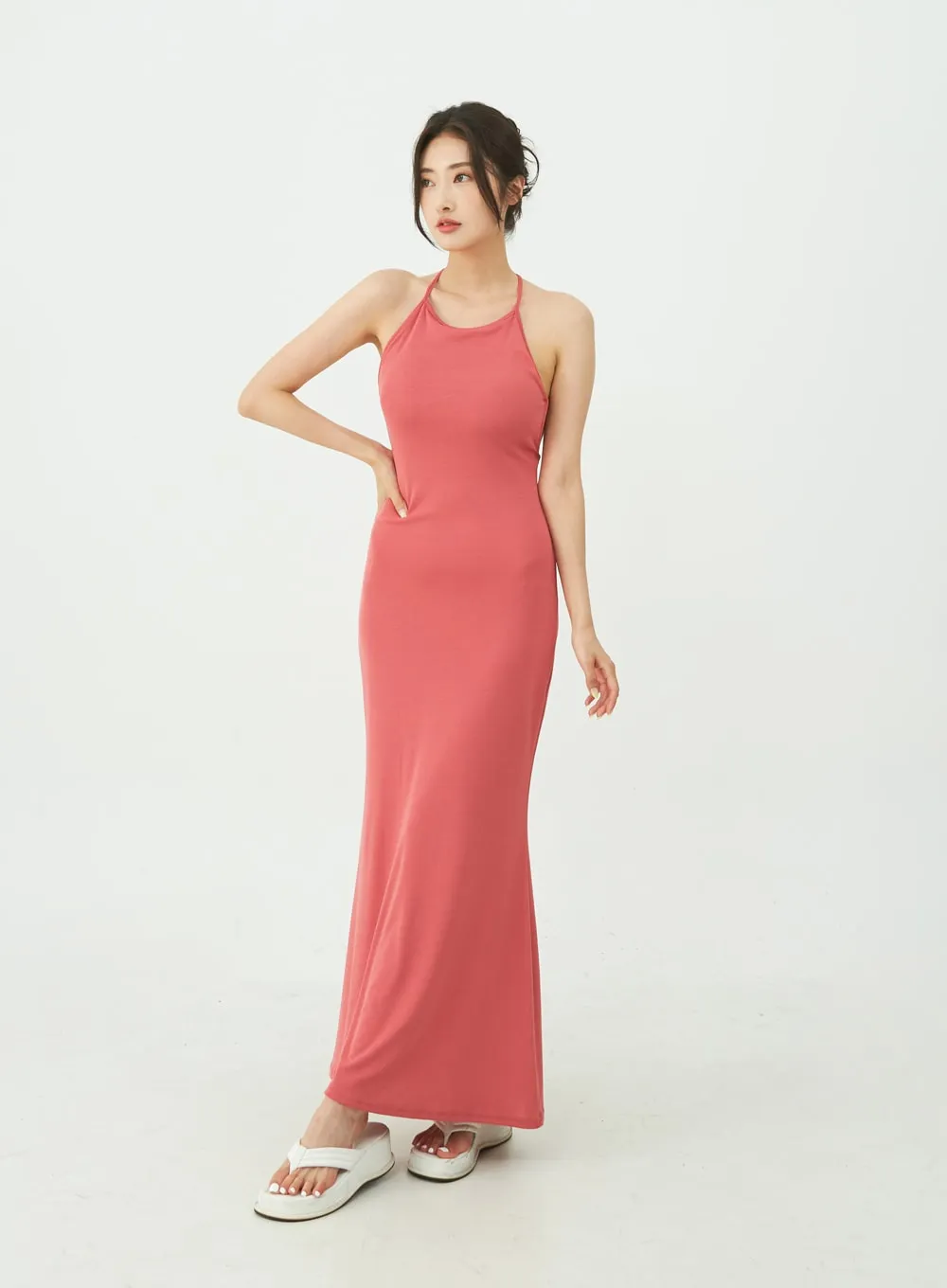 Open Back Cross Strap Maxi Dress IU11