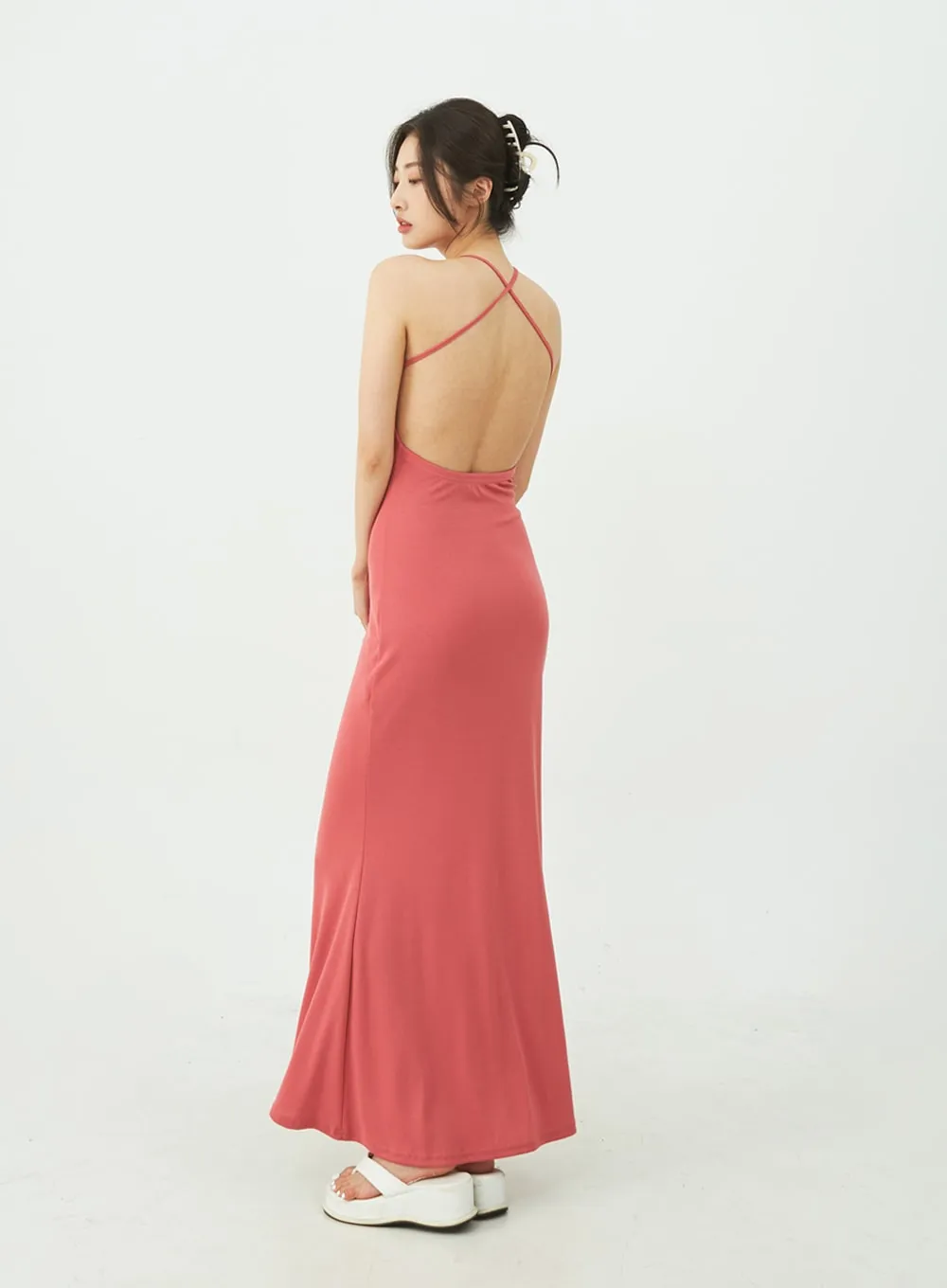 Open Back Cross Strap Maxi Dress IU11