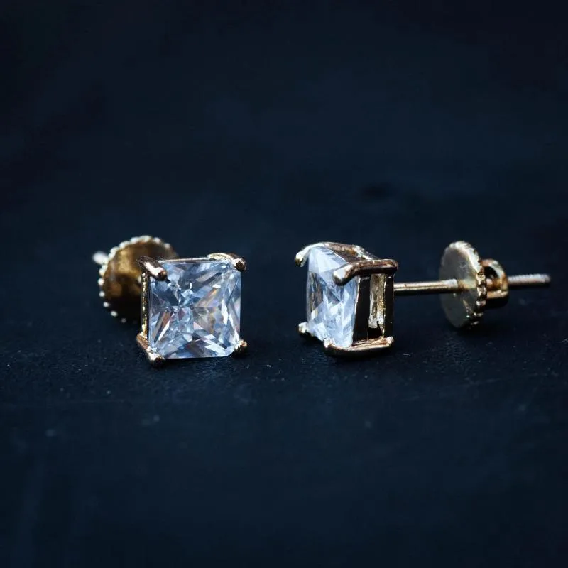 Princess Cut Diamond Earrings in Yellow/White Gold