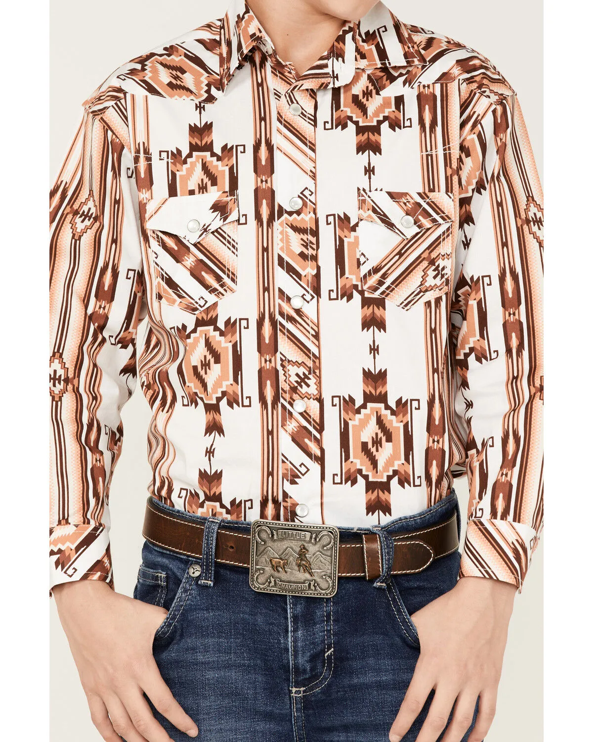 Product Name:  Rock & Roll Denim Boys' Southwestern Print Long Sleeve Pearl Snap Stretch Western Shirt