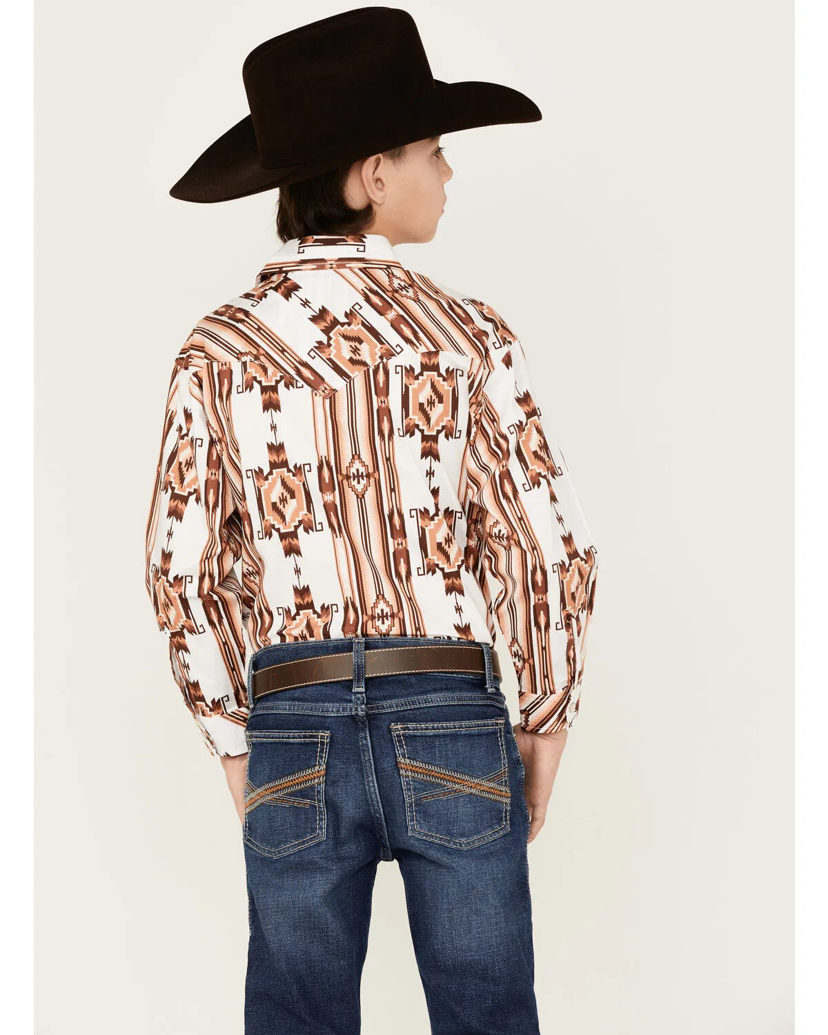 Product Name:  Rock & Roll Denim Boys' Southwestern Print Long Sleeve Pearl Snap Stretch Western Shirt