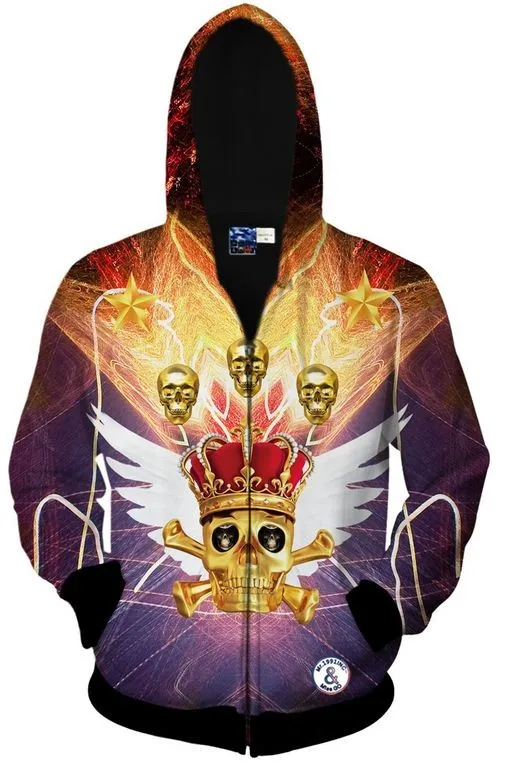 Purple Crown King Skull Long Sleeves Mens Jacket Winter Hooded Hoodies