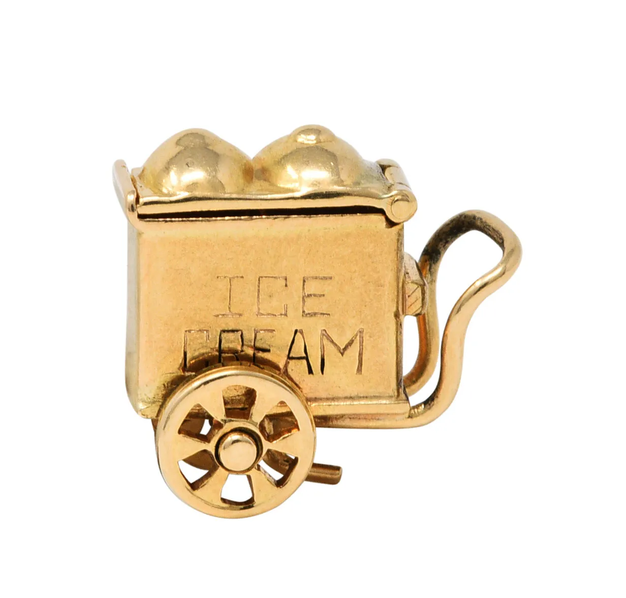 Retro 14 Karat Gold Lucky In Love Ice Cream Cart Charm