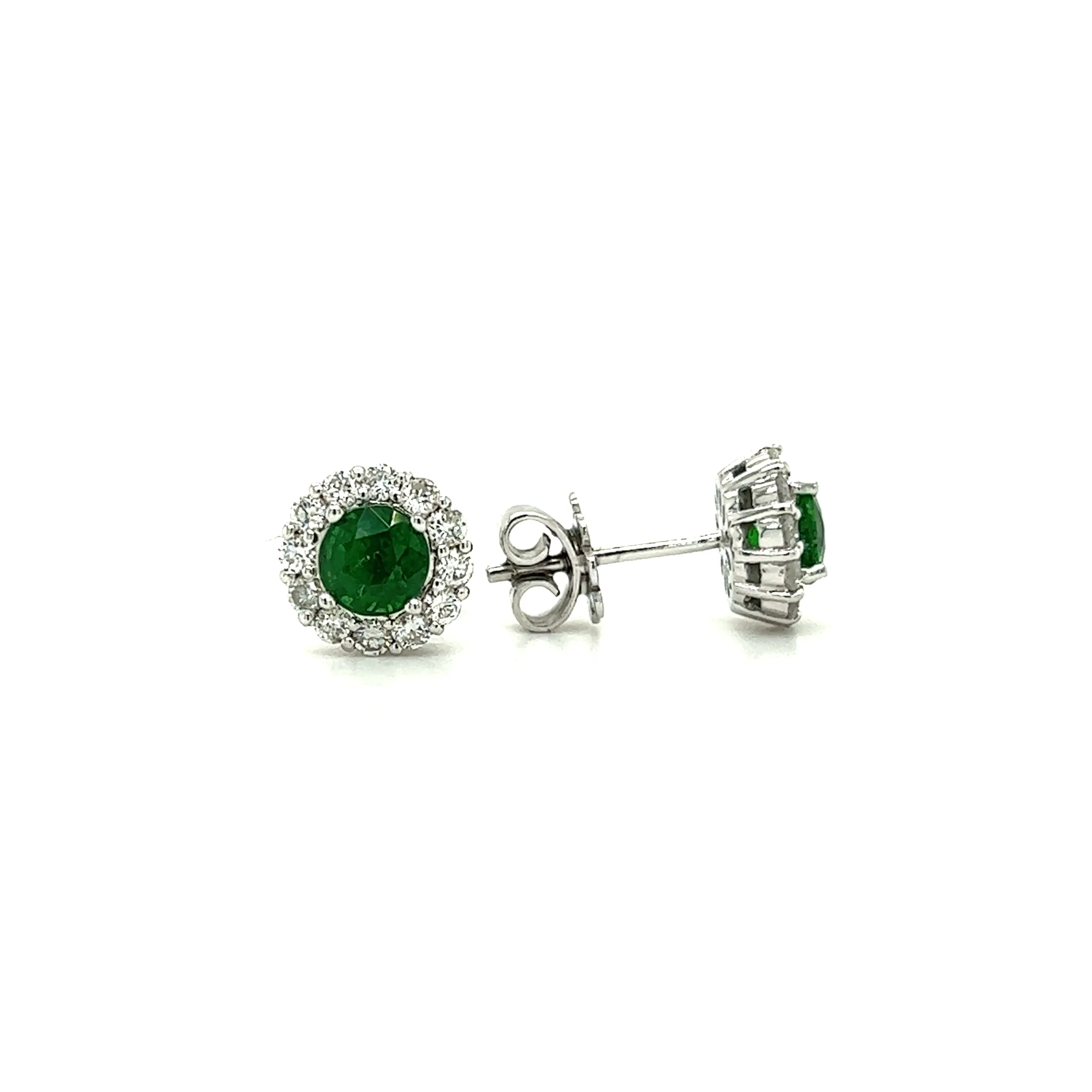 Round Tsavorite Stud Earrings with 0.56ctw of Diamonds in 14K White Gold