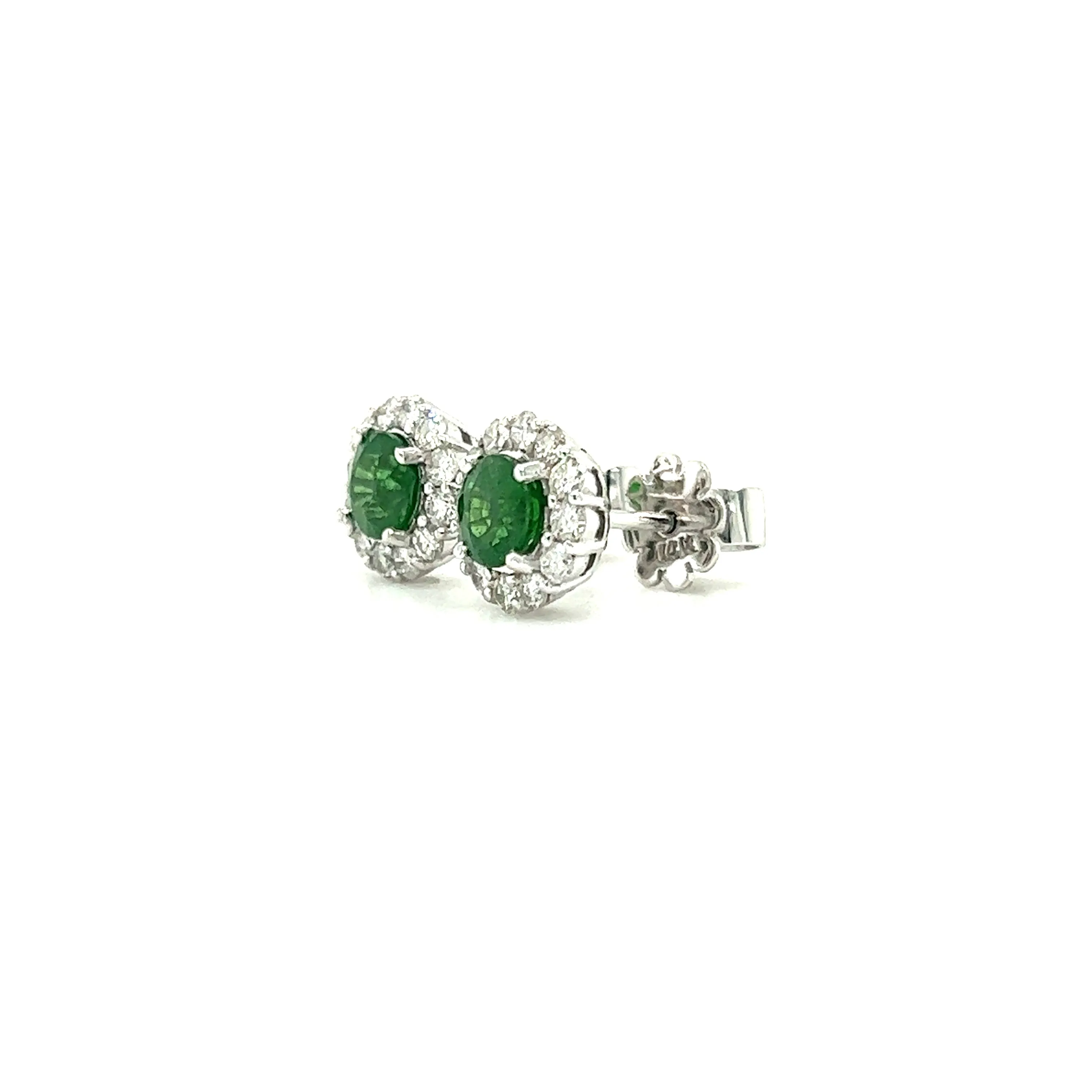 Round Tsavorite Stud Earrings with 0.56ctw of Diamonds in 14K White Gold