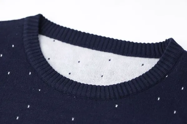 Round Collar Pullover Sweater for Men with Winter Pattern Snow Trees