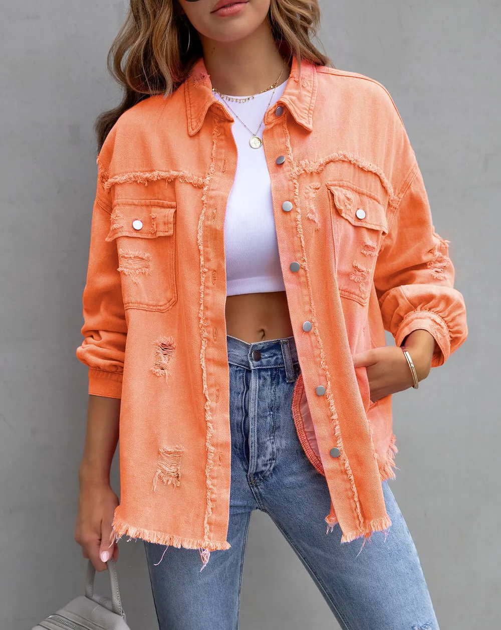 Rugged Denim Ripped Jacket