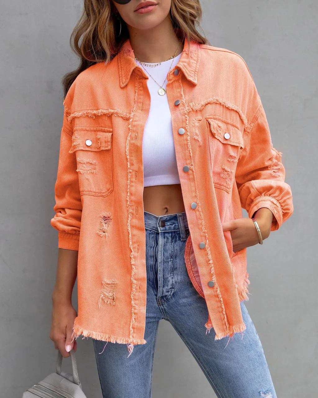 Rugged Denim Ripped Jacket