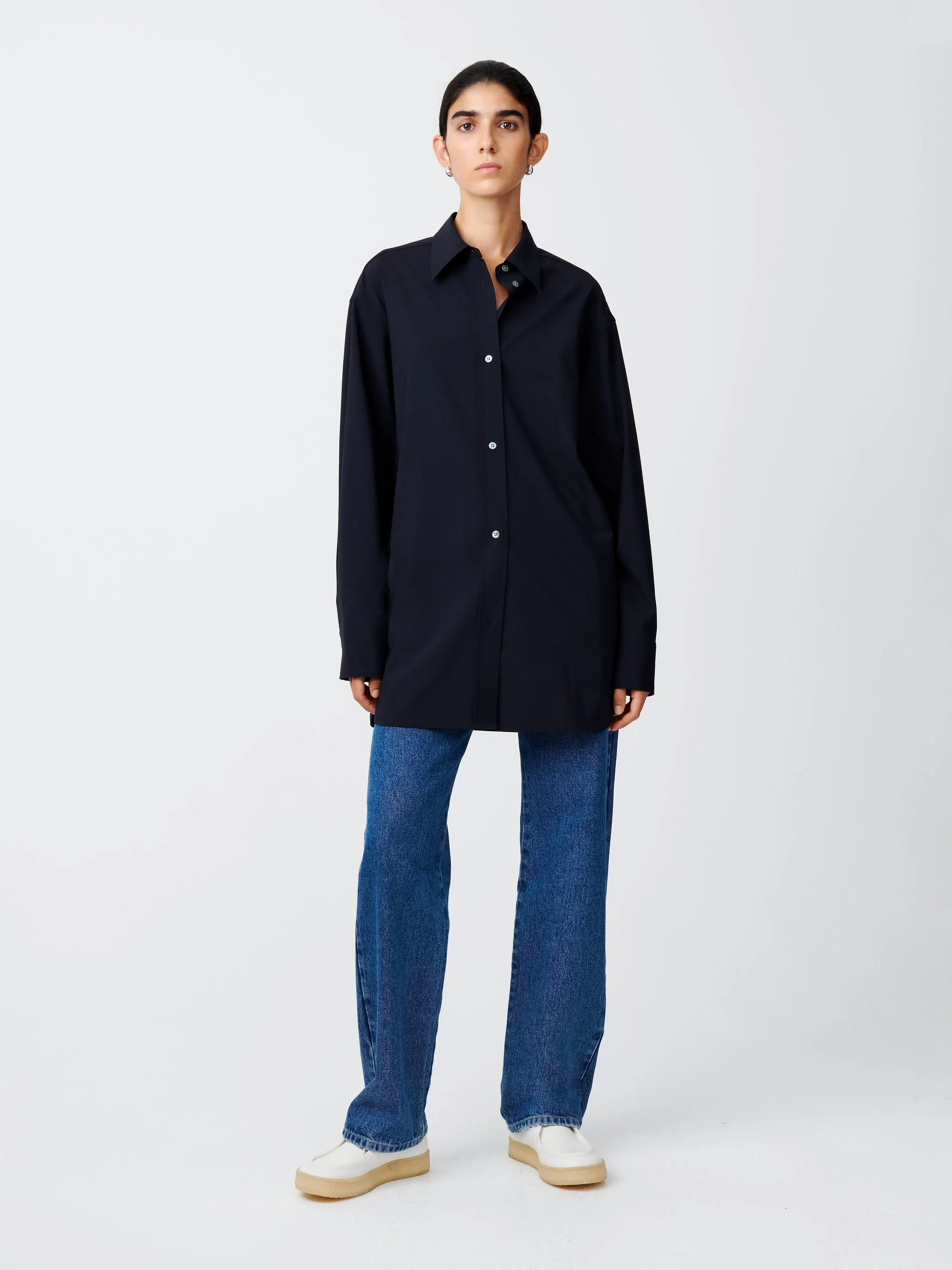 Santos Tropical Wool Shirt in Darkest Navy