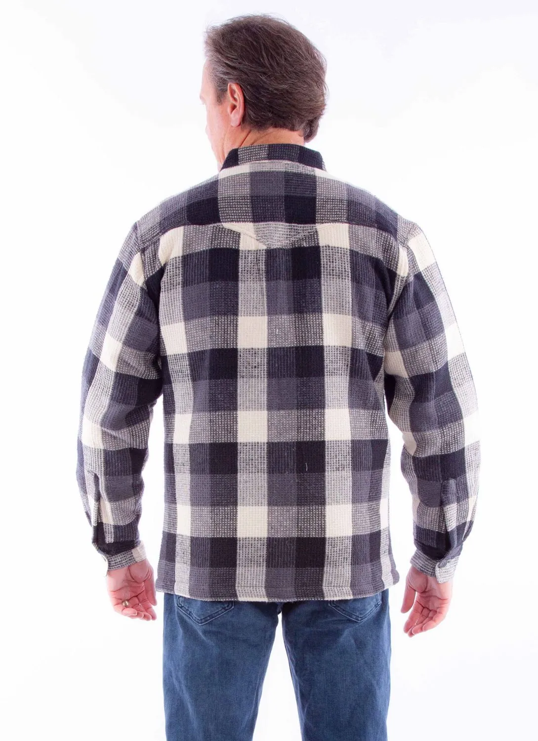 Scully Mens Basketweave Buffalo Check Black Cream 100% Cotton Cotton Jacket