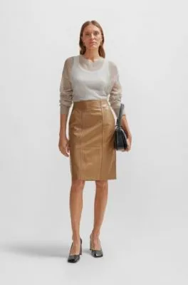 Seam-detail pencil skirt in lamb leather