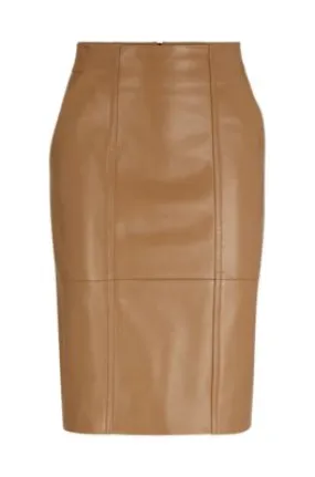 Seam-detail pencil skirt in lamb leather