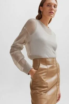 Seam-detail pencil skirt in lamb leather