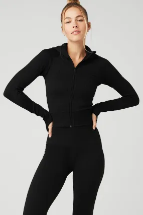 Seamless Cable Knit Jacket - Black