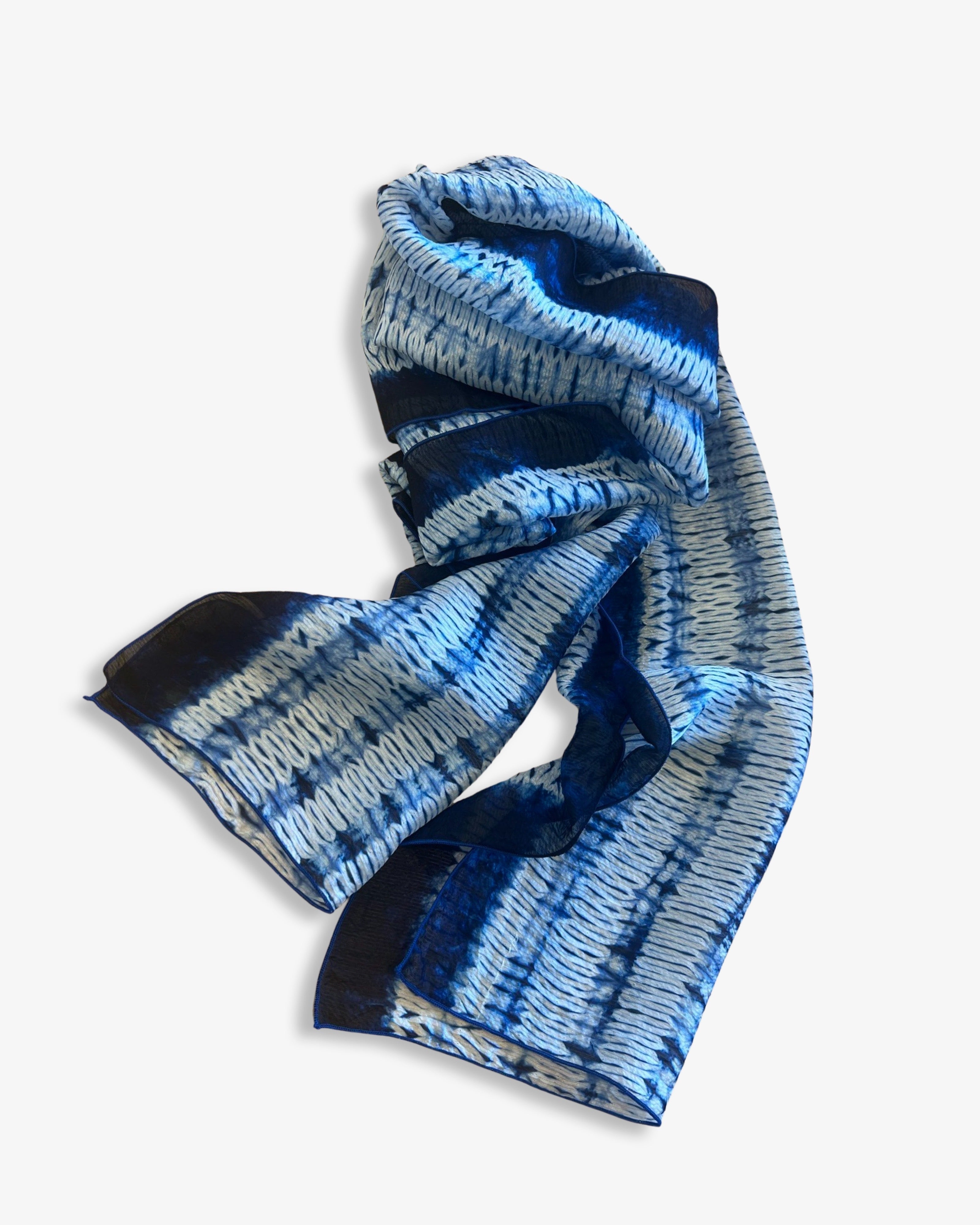 Shibori Dyed Silk Scarf in Indigo & White