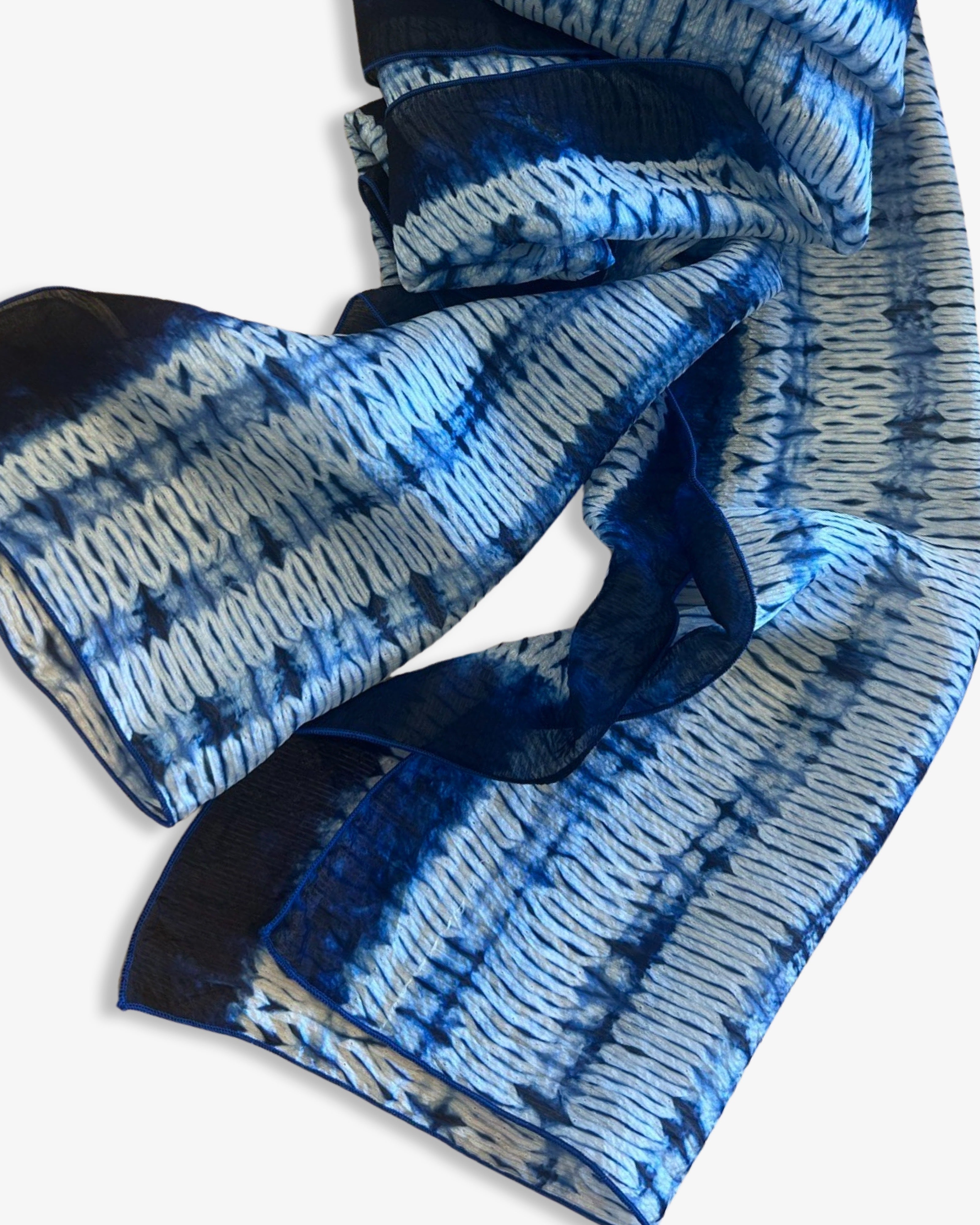 Shibori Dyed Silk Scarf in Indigo & White