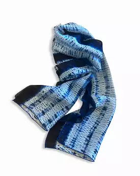 Shibori Dyed Silk Scarf in Indigo & White