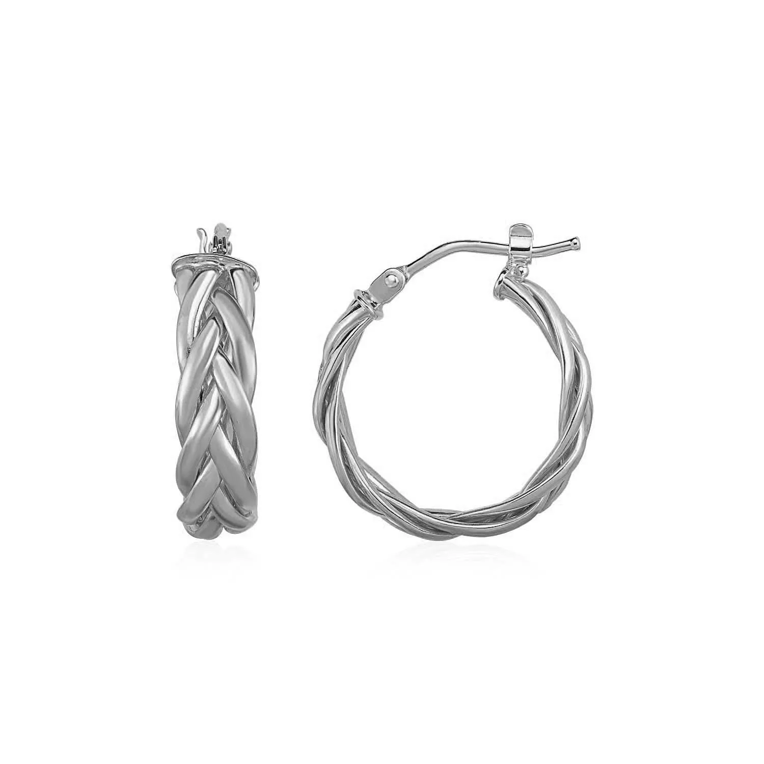 Shiny Braided Hoop Earrings in 14k White Gold-rx4773