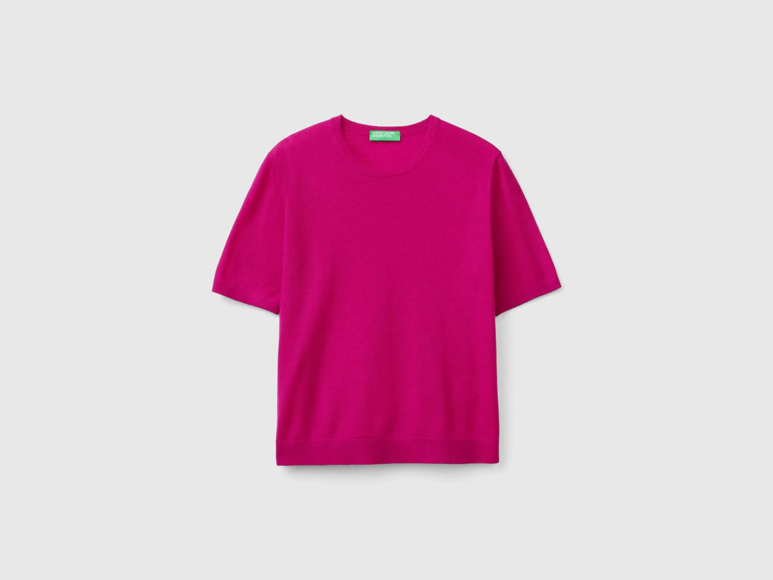 Short sleeve sweater in pure Merino wool - Cyclamen | Benetton