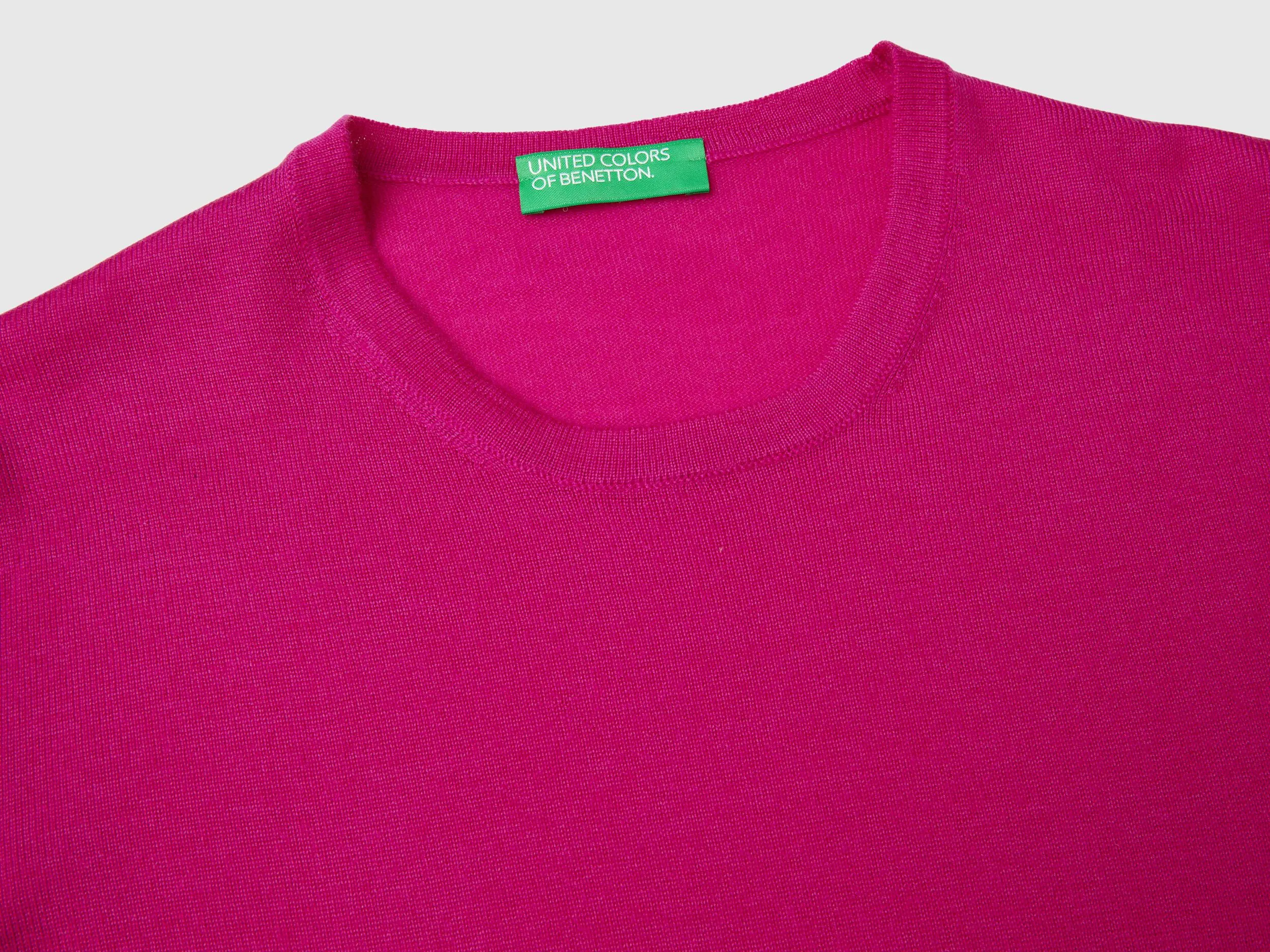 Short sleeve sweater in pure Merino wool - Cyclamen | Benetton