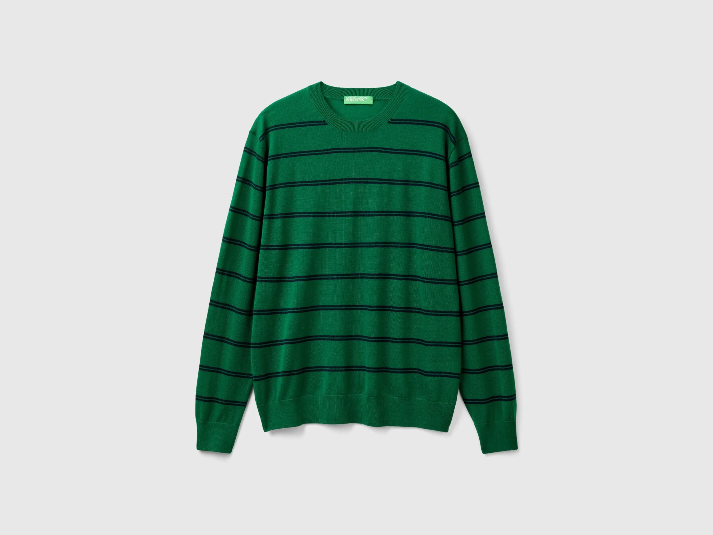 Striped sweater in pure Merino wool - Green | Benetton