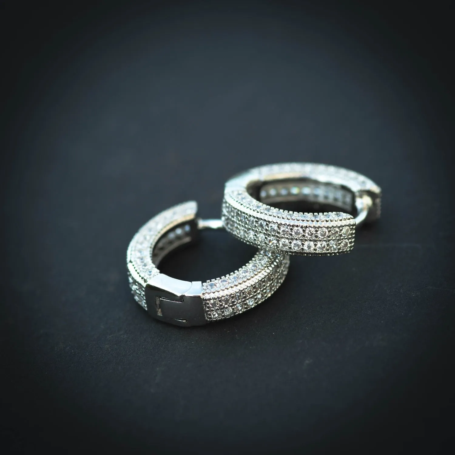 Studded Hoop Diamond Earrings in Yellow/White Gold