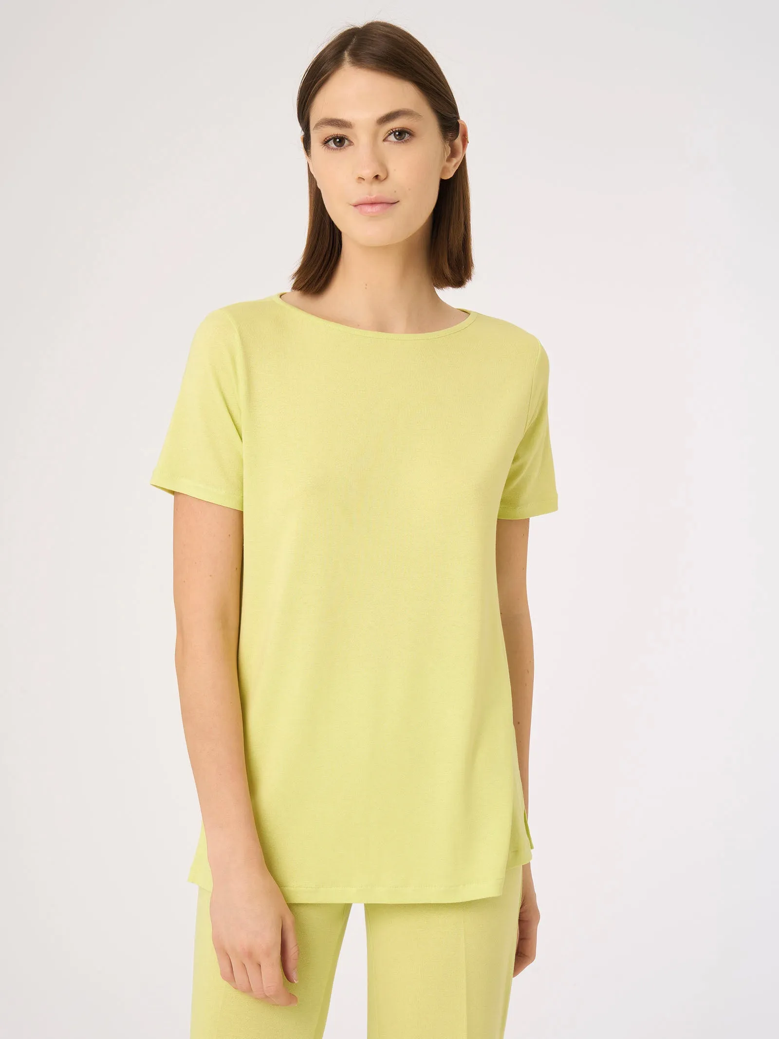 T-shirt in jersey di viscosa crêpe - Daiquiri Green