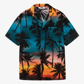 Teen Boys Blue Cotton Palm Tree Shirt