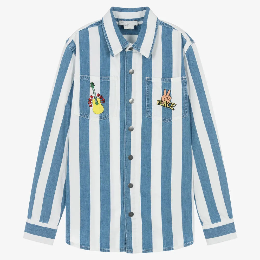 Teen Boys Blue Striped Denim Shirt