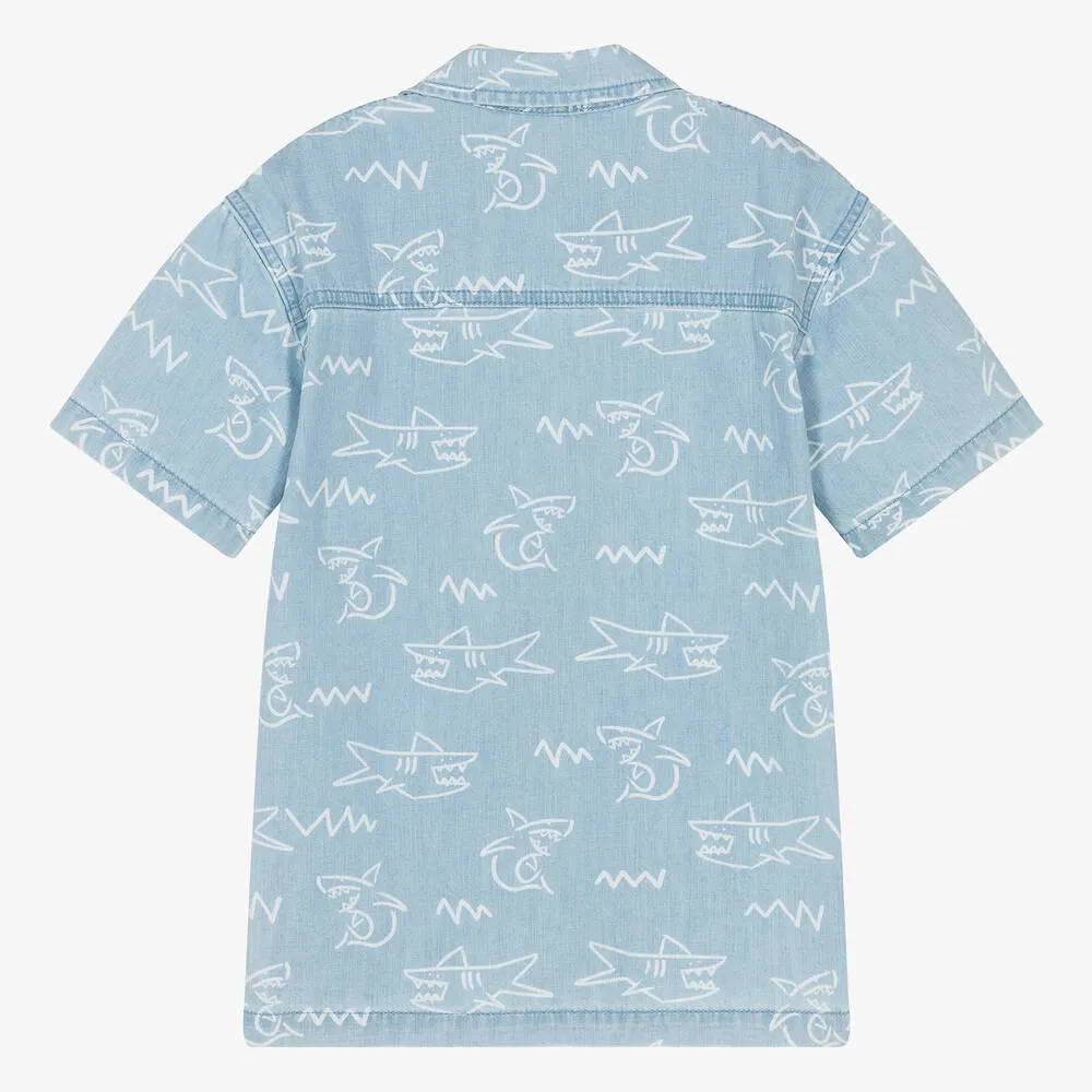 Teen Boys Light Blue Denim Shark Shirt