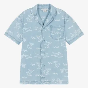 Teen Boys Light Blue Denim Shark Shirt