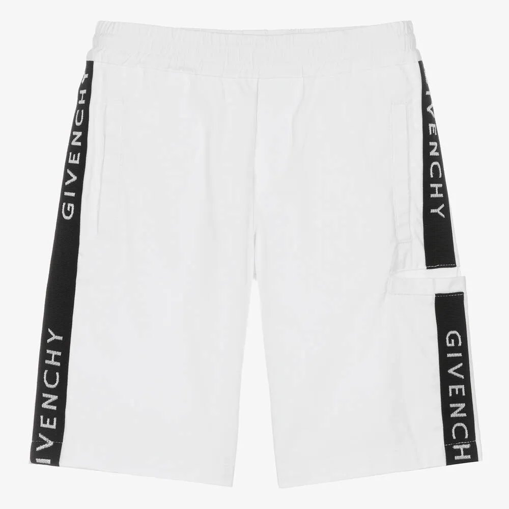 Teen Boys White Cotton Twill Shorts